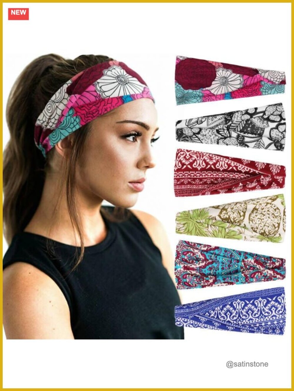 6 Pack Yoga Sports Headbands Polyester Spandex Non-Slip Workout Hair Bands